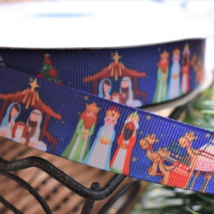 Nativity Grosgrain Ribbon, Nativity Ribbon, 3 Three Wise Men Ribbon, Mary Joseph Jesus Ribbon || 3 Yards of Ribbon -  1" (25mm)
