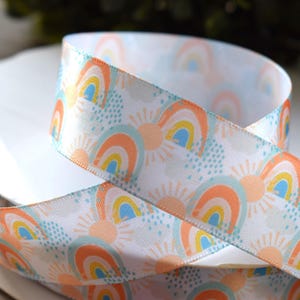 Ruban de satin arc-en-ciel neutre bohème bleu, ruban neutre arc-en-ciel, ruban bébé arc-en-ciel bohème, sexe révélateur || 3 yards de ruban - 1" (25 mm)