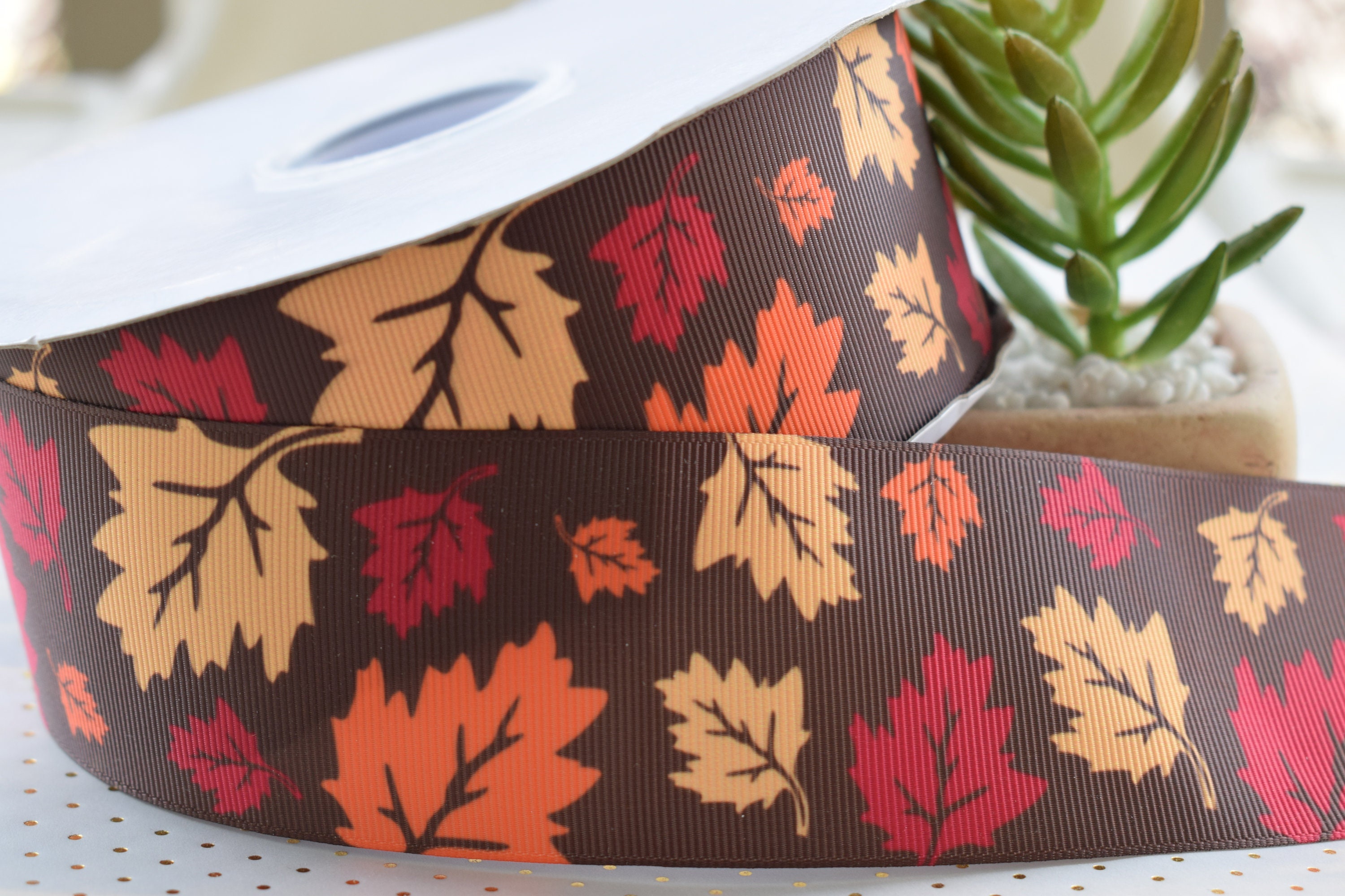 Leaf Pattern Ribbon Fall Autumn Leaf Ribbon, Fall Leaf Ribbon, Leaf Ribbon, Orange Leaf ...