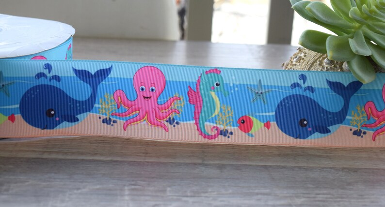 Ocean Ribbon Design Under the Sea Ribbon, Girl Boy Turtle Crab Starfish Ribbon, Turtle and ...
