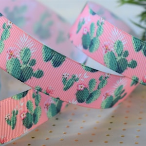 Ruban cactus cactus, ruban bébé lama, ruban de fête cactus alpaga, cadeau cactus imprimé Grosgrain || 3 verges de ruban - 7/8 » (22mm)