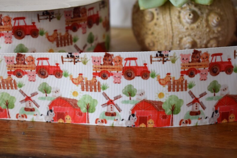 Barn Ribbon Farm Animal Grosgrain Ribbon, Cow Sheep Chicken Ribbon, Animal Farmer ...