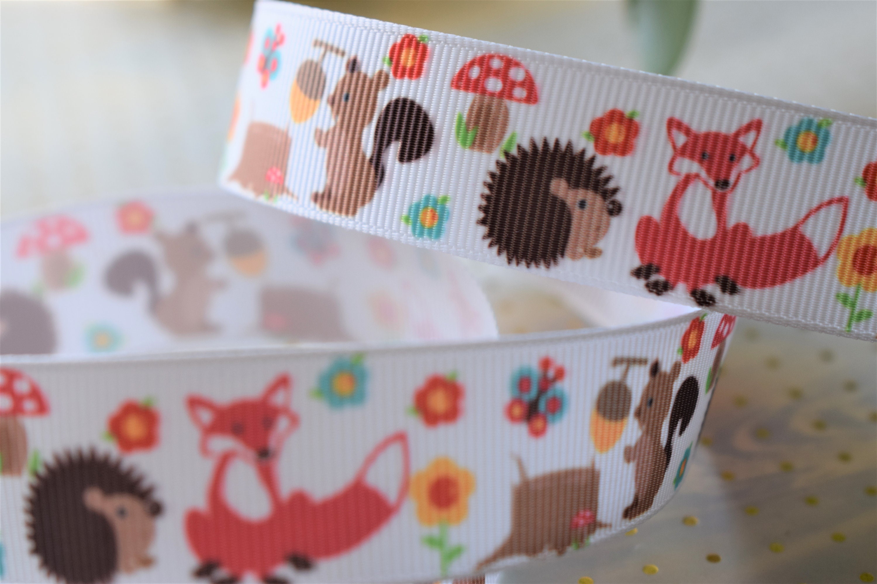 Fox Woodland Ribbon Animal Baby Ribbon Animal Grosgrain Etsy
