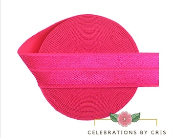 Hot Pink Elastic Ribbon, Fold Over Elastic, FOE Elastic Ribbon, Hot Pink DIY Elastic Headband || 3 Yards of Ribbon - 5/8" (16mm)