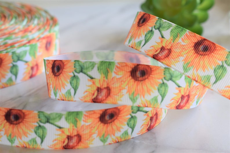 Sunflower Ribbon, Flower Ribbon, Sunflower Grosgrain Printed Ribbon ...