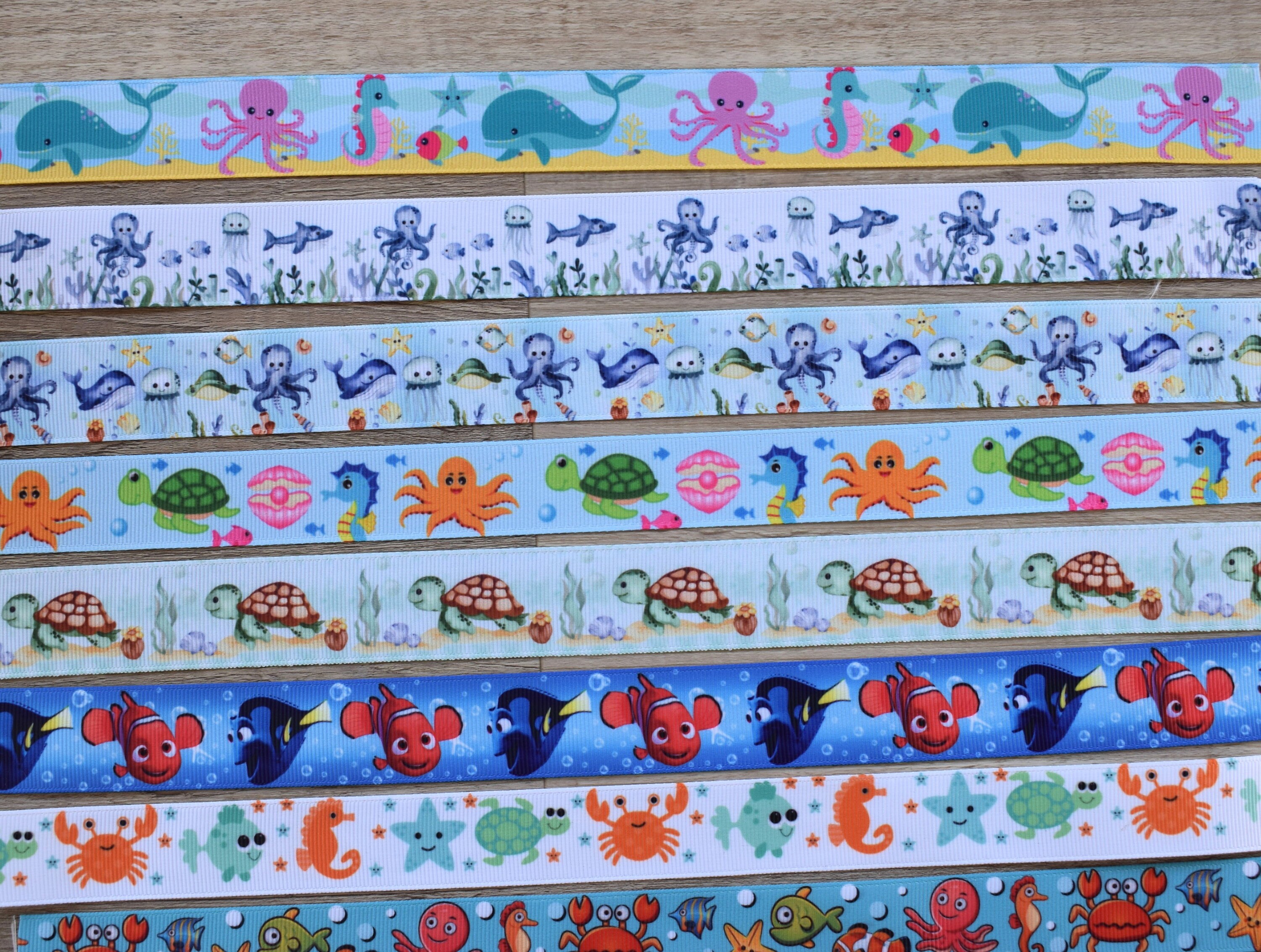 Ocean Ribbon Design Under the Sea Ribbon, Girl Turtle Crab Starfish Ribbon, Turtle and Fish ...