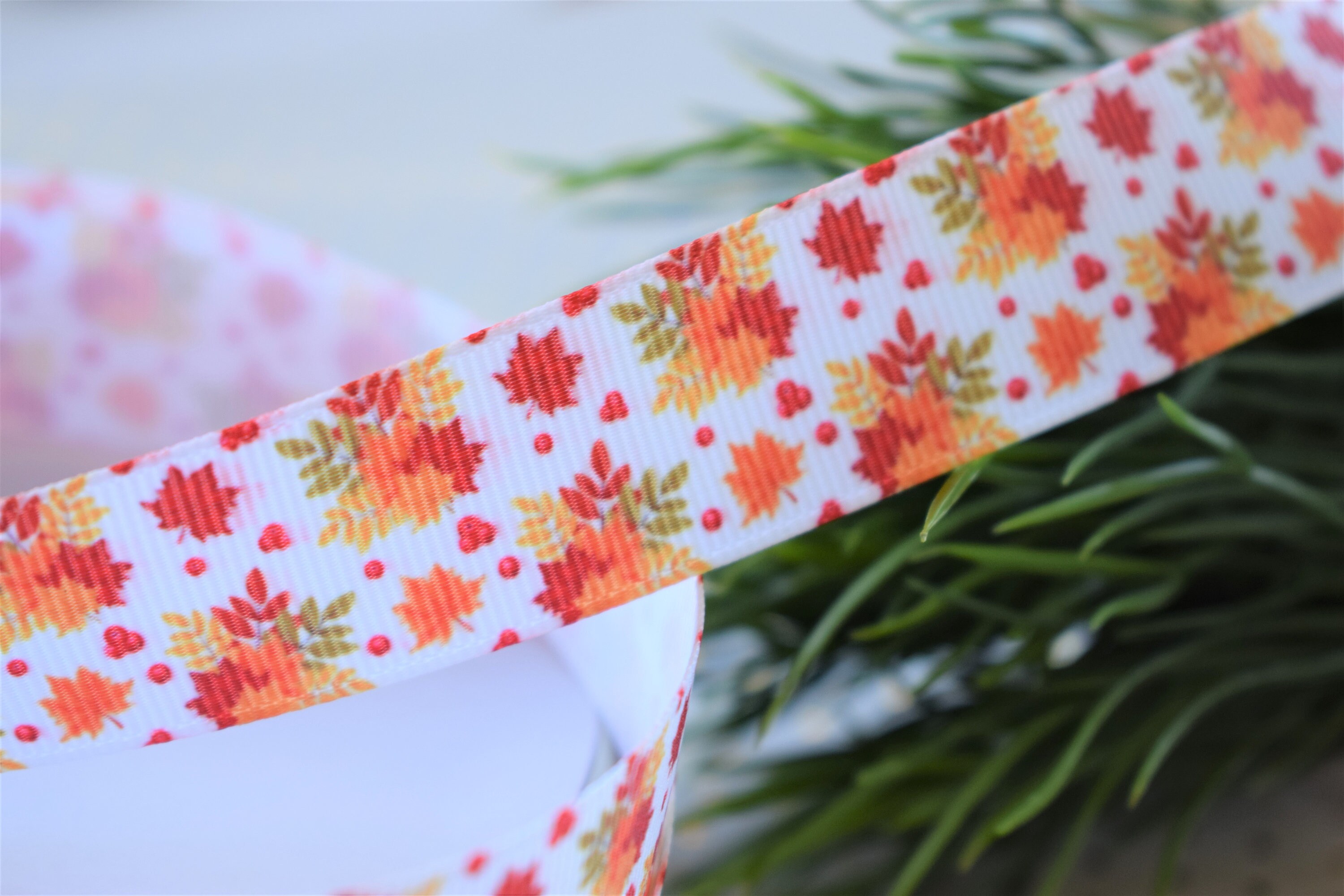 Fall Ribbon, Fall Leaf Ribbon, Leave Ribbon, Orange Leave Grosgrain ...