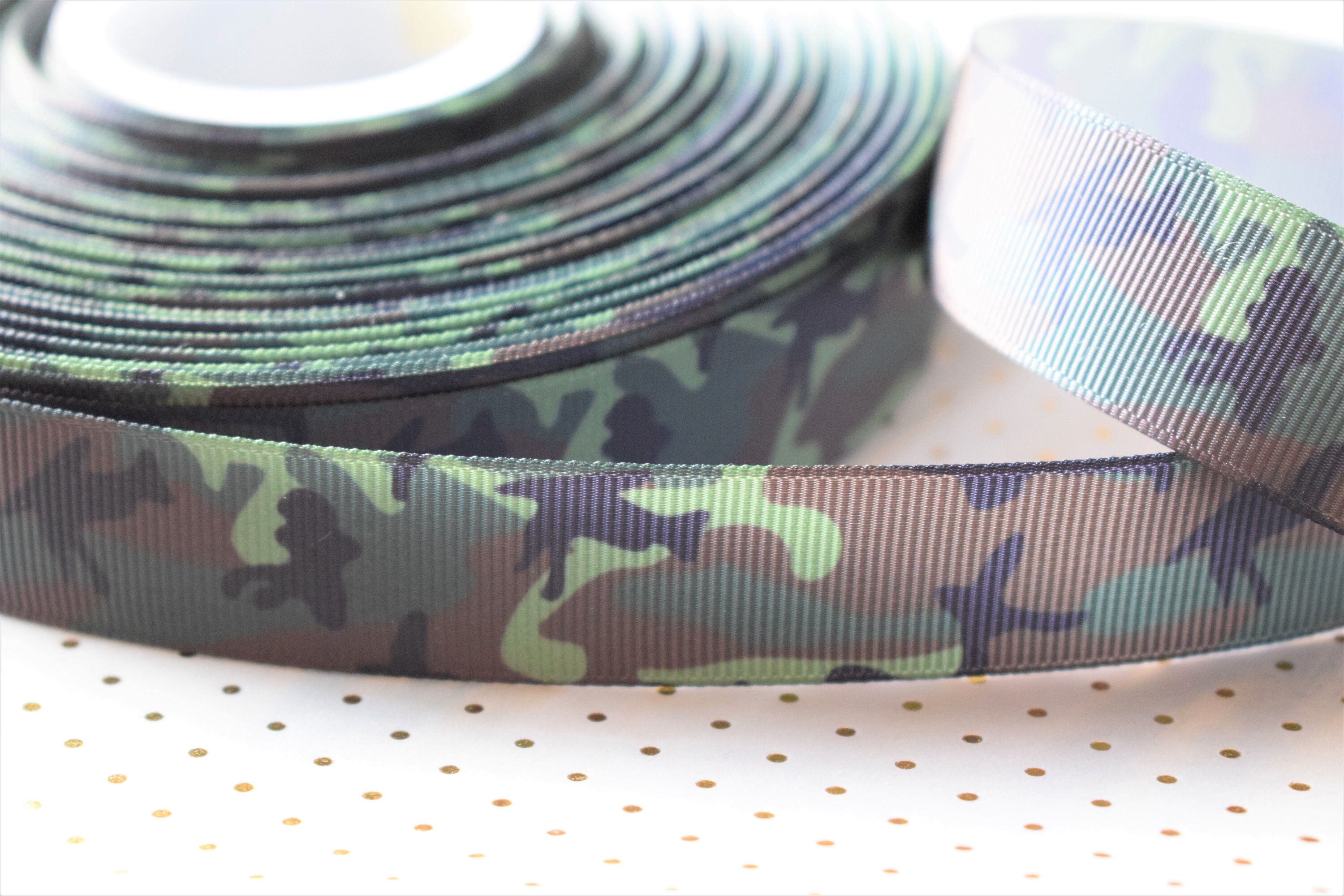 Green Camo Ribbon, Camouflage Ribbon, Camouflage Grosgrain Printed ...