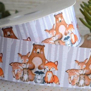 Woodland Ribbon, Fox Bear Raccoon Deer Diaper Cake Baby Shower, Woodland Baby Shower || 3 Yards of Ribbon - 1&quot; (25mm) - 2&quot; (50mm)
