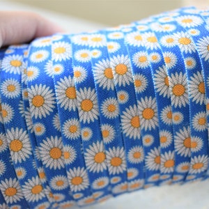 FOE élastique de marguerites blanches, ruban de marguerites blanches, ruban élastique de tournesol, faveurs de douche de bébé || 3 mètres d'élastique - 5/8" (16mm)