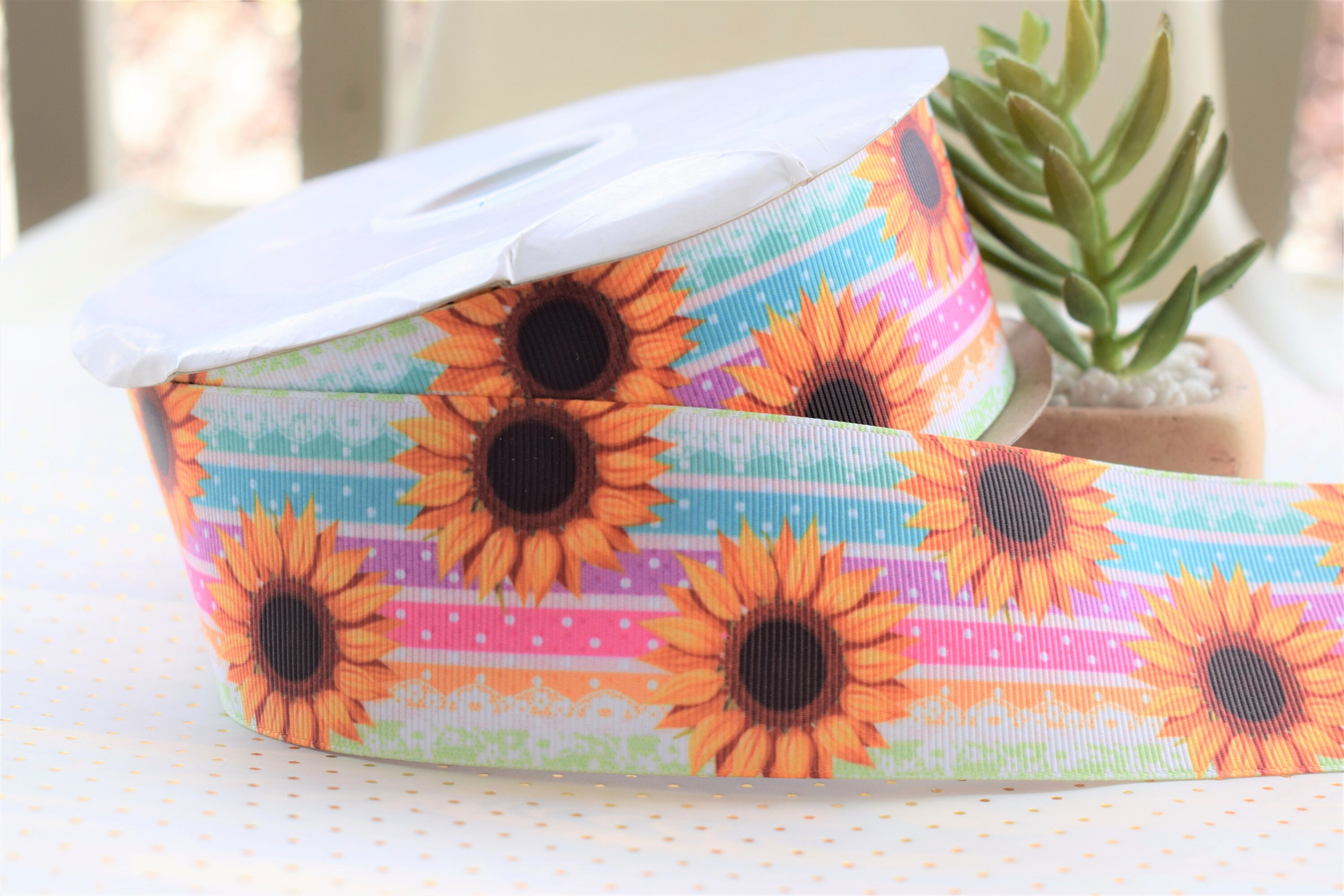 Sunflower Rainbow Ribbon, Flower Ribbon, Rainbow Sunflower Printed ...