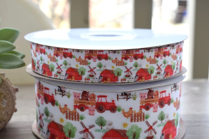 Barn Ribbon Farm Animal Grosgrain Ribbon, Cow Sheep Chicken Ribbon, Animal Farmer ...