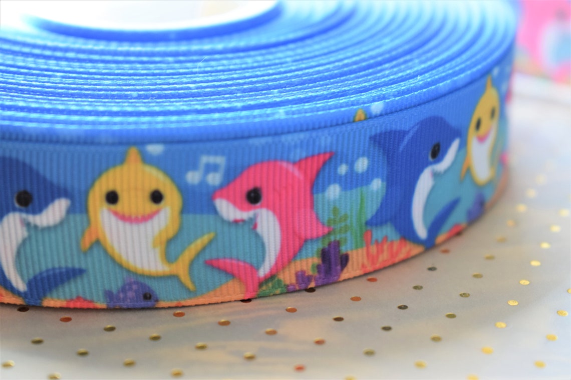 Baby Shark Ribbon, Under the Sea Ribbon, Grosgrain Ribbon, Shark Ribbon ...