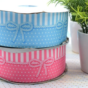 Ruban arc rose bleu, ruban de révélation de sexe bleu rose, ruban imprimé de douche de bébé gâteau de couches || 3 mètres de ruban - 2" (50mm)