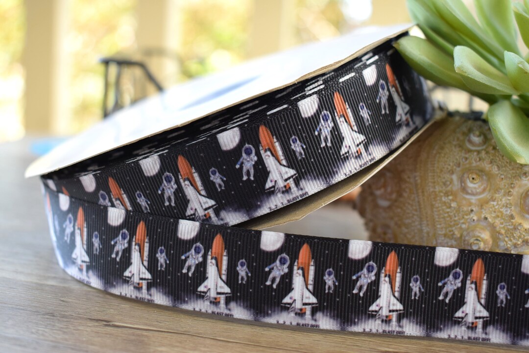 Rocket Grosgrain Ribbon, Skyrocket Outer Space Ribbon, Martians Aliens ...