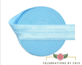 Blue Elastic Ribbon, Fold Over Elastic FOE, Elastic Solid Ribbon, Blue Elastic FOE, Blue Elastic Headband || 3 Yards of Ribbon - 5/8" (16mm)