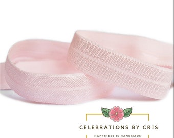 Light Pink Elastic Ribbon, Fold Over Elastic, FOE Elastic Solid Ribbon, Pink DIY Elastic Headband || 3 Yards of Ribbon - 5/8" (16mm)