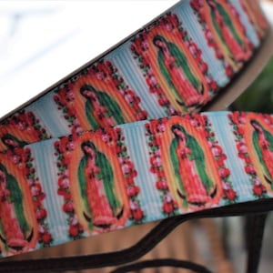 Mary Guadalupe Grosgrain Ribbon, Mary Guadalupe Grosgrain Ribbon, Christmas Mary Guadalupe Virgin  || 3 Yards of Ribbon -  1&quot; (25mm)