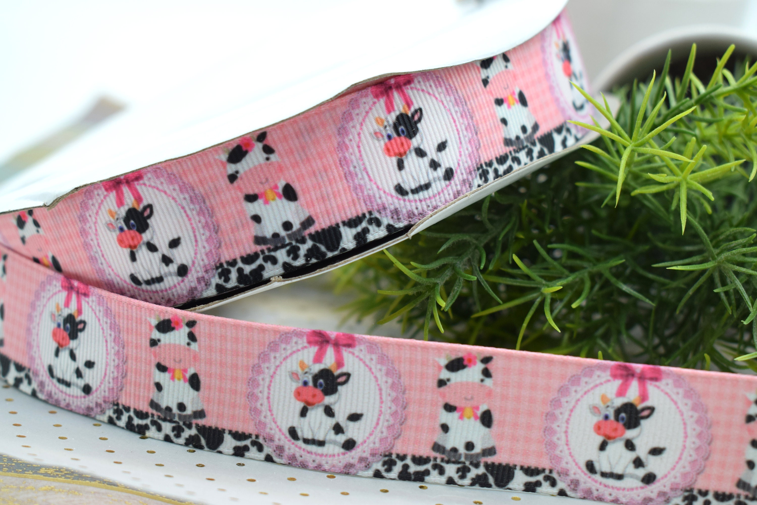 Pink Cow Ribbon, Animal Pink Cow Grosgrain Ribbon, Cow Pink Ribbon, Cow ...