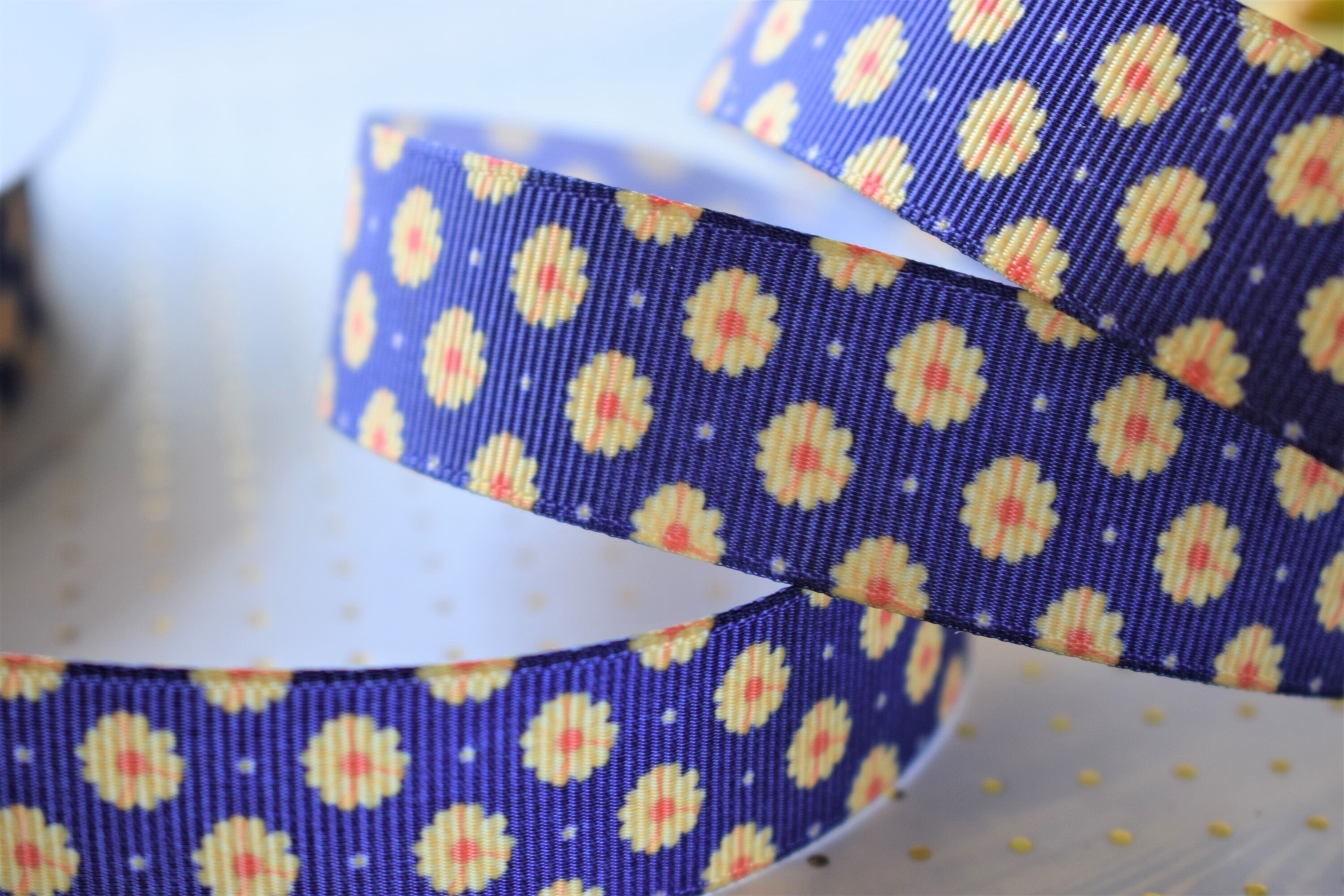 Sunflower Ribbon Blue Flower Ribbon Sunflower Grosgrain | Etsy