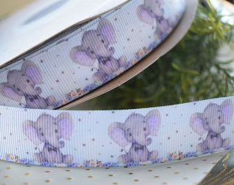 Blue Elephant Tie Ribbon, Boy Baby Elephant Ribbon, Blue Elephant Baby Shower Ribbon, Elephant  || 3 Yards of Ribbon -  1" (25mm)