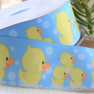 Rubber Ducky Ribbon, Ducky Baby Shower Ribbon, Blue Yellow Rubber Duck Ribbon, Ducky Printed Grosgrain || 3 Yards of Ribbon -  3" (75mm)