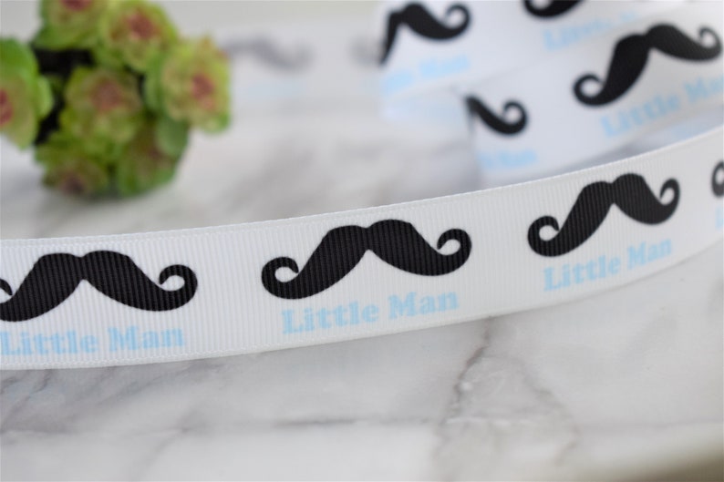 Man Printed Grosgrain Mustache Baby Boy Ribbon 22mm Little Man Baby Shower Ribbon Baby Shower Ribbon Mustache Grosgrain Ribbon 78