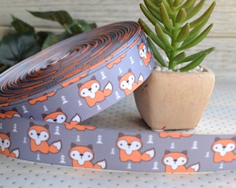 Fox Baby Ribbon, Fox Fall Diaper Cake Ribbon, Foxes Animal Baby Shower Grosgrain Ribbon, Fox Ribbon || 3 Yards of Ribbon - 1" (25mm)