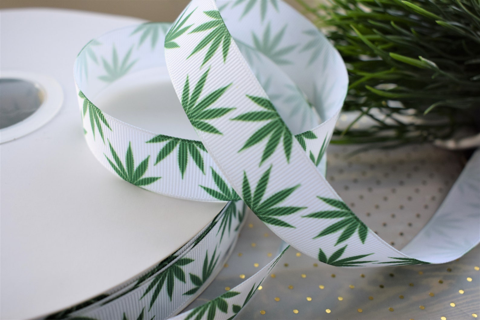 Green Cannabis Ribbon Marijuana Leaf Ribbon Green Cannabis Etsy