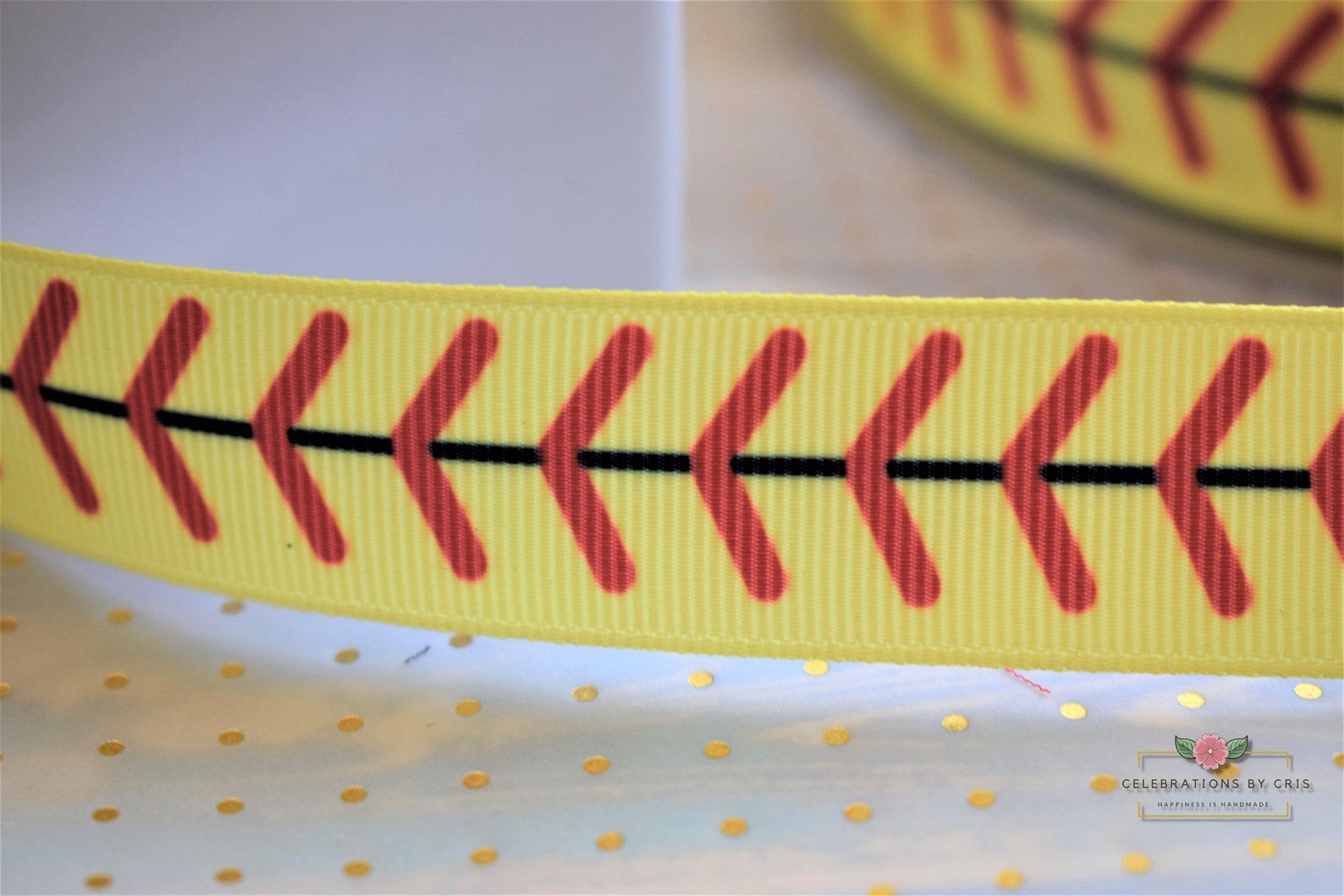 Yellow Softball Grosgrain Ribbon, Baseball Ribbon, Sports Ball Ribbon ...