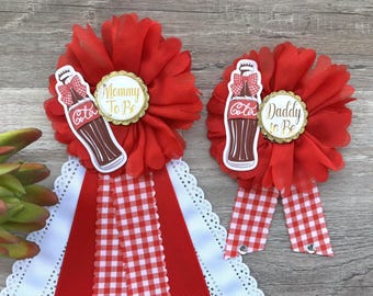 Ready To Pop Baby Shower, Red & White Mommy To Be Pin, Daddy To Be Pin, My Little Soda Pop Baby Shower