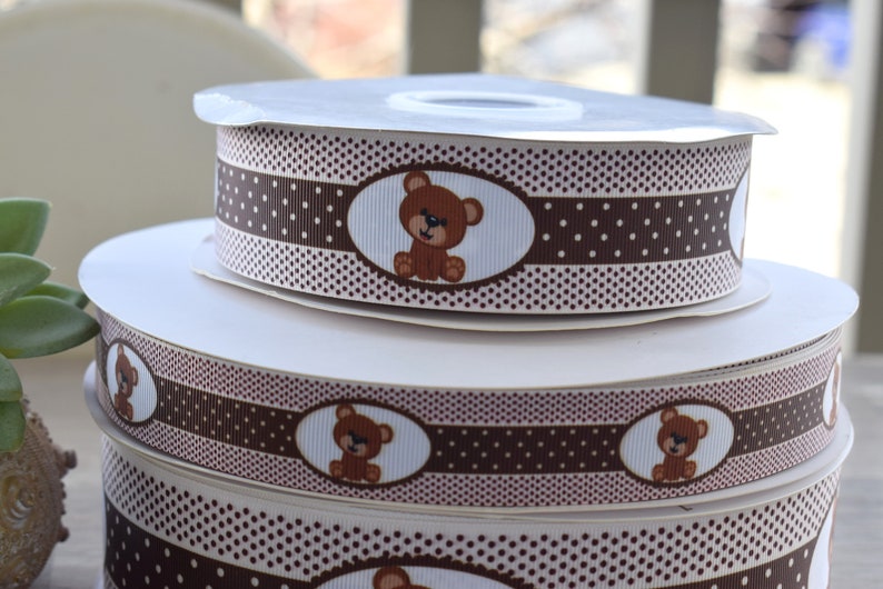 Teddy Bear Ribbon, Bear Brown Tan Grosgrain Ribbon, Gender Reveal Bear ...