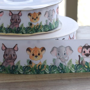 Ruban safari bébé animaux de la jungle, ruban pour gâteau de couches, ruban safari bébé garçon ||  3 yards de ruban - 1" (25 mm) - 2" (50 mm) - 3" (75 mm)