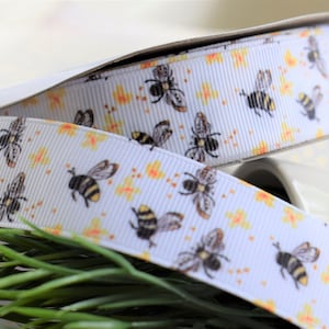 Ruban jaune de bourdon, ruban d'abeille de douche de bébé unisexe, douche de bébé Safari Bumble Bee || 3 mètres de ruban - 1" (25mm)