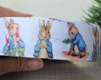 Rabbit Grosgrain Ribbon, Rabbit Party Baby Shower, Birthday Gift Wrap Ribbon, Gender Reveal Ribbon|| 3 Yards of Ribbon - 1&quot;(25mm)