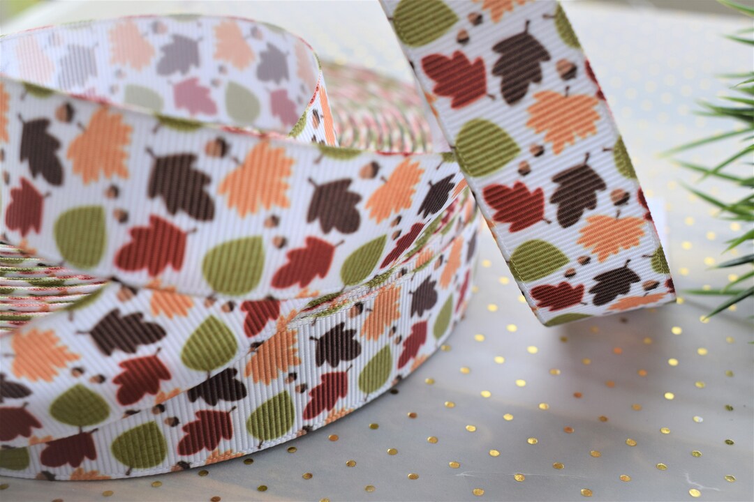 Fall Tones Ribbon Fall Autumn Ribbon, Fall Leaf Ribbon, Leaf Ribbon, Orange Leaf ...