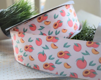 Peach Fruit Ribbon, Peach Grosgrain Ribbon, Peach Headband Bow, Peach Fruit Ribbon || 3 Yards of Ribbon - 2" (50mm)