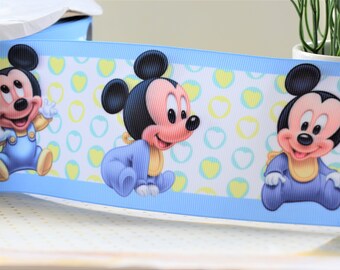Baby Mickey Mouse Ribbon, Disney Ribbon, Mickey Baby Shower Ribbon, Blue Mickey Mouse  ||  3 Yards of Ribbon - 7/8" (22mm)