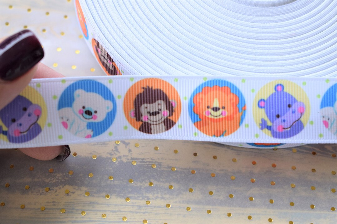 Animals Ribbon, Boy or Girl Baby Safari Ribbon, Bear Hippopotamus ...