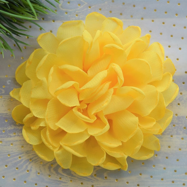 Yellow Shabby Chiffon Flower, Big Shabby Flower, Yellow Flower For Headband, Yellow Chiffon Flower, More Colors Available, Size 4'' | 10 cm