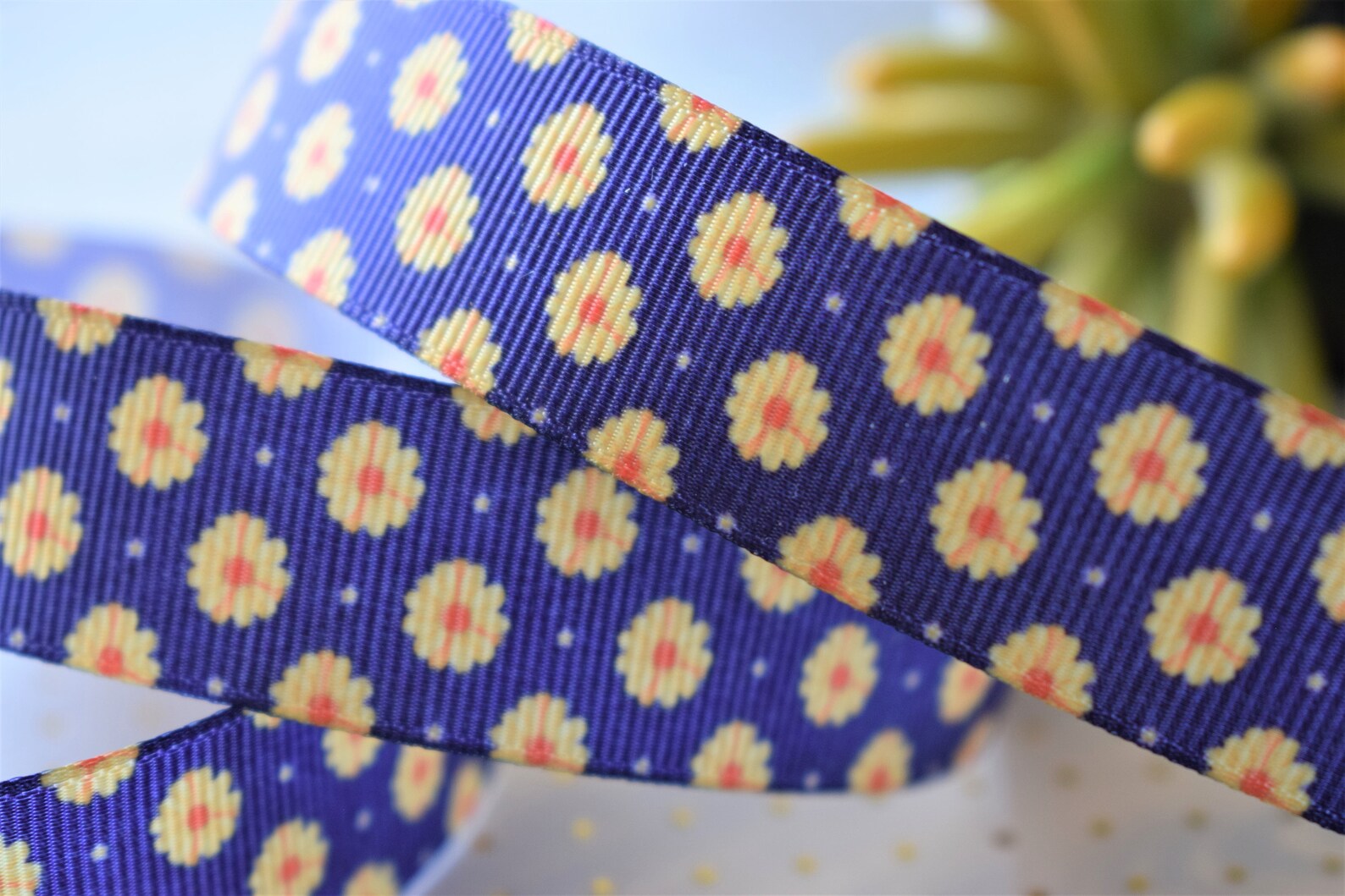 Sunflower Ribbon Blue Flower Ribbon Sunflower Grosgrain - Etsy