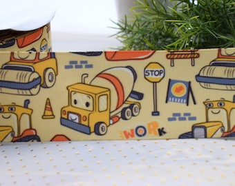 Yellow Truck Ribbon, Under Construction Ribbon, Dump Truck and Tractor, Construction  || 3 Yards of Ribbon -  1" (25mm), 2" (50mm)