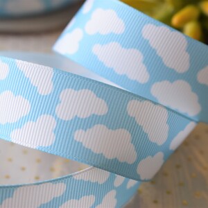 Blue Cloud Ribbon, Sky Grosgrain Ribbon, Blue Sky Ribbon, Blue Cloud Sky Printed Grosgrain || 3 Yards of Ribbon -  1" (25mm)