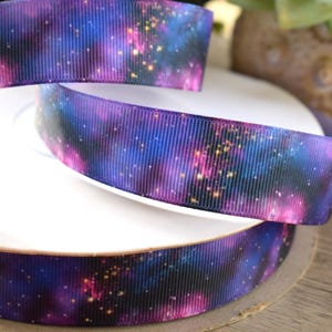 Ruban gros-grain galaxie, ruban étoile spatiale galaxie, gros-grain imprimé galaxie, aurore boréale galaxie aurore || 3 yards de ruban - 1" (25 mm)
