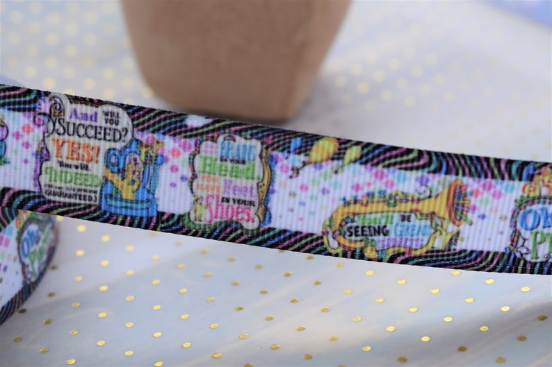 Printed Grosgrain Ribbon 22mm Dr Seuss Cat in the Hat Ribbon 78 Oh The Places You/'ll Go Ribbon Thing 1 and 2 Dr Seuss Cat in the Hat