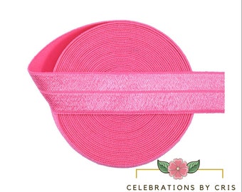 Medium Pink Elastic Ribbon, Fold Over Elastic, FOE Elastic Solid Ribbon, Pink DIY Elastic Headband || 3 Yards of Ribbon - 5/8" (16mm)