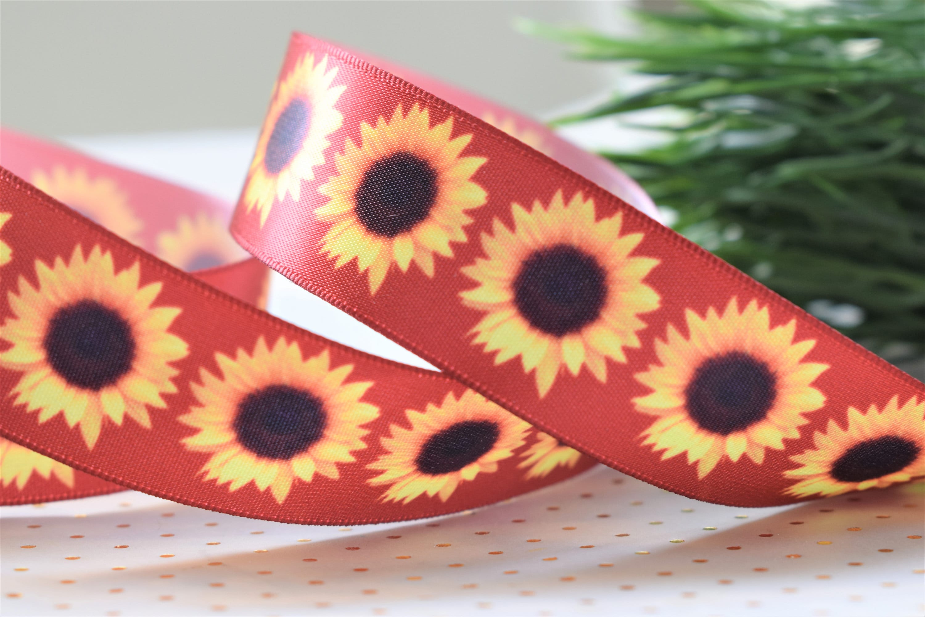 Sunflower Ribbon Flower Ribbon Sunflower Satin Printed Etsy