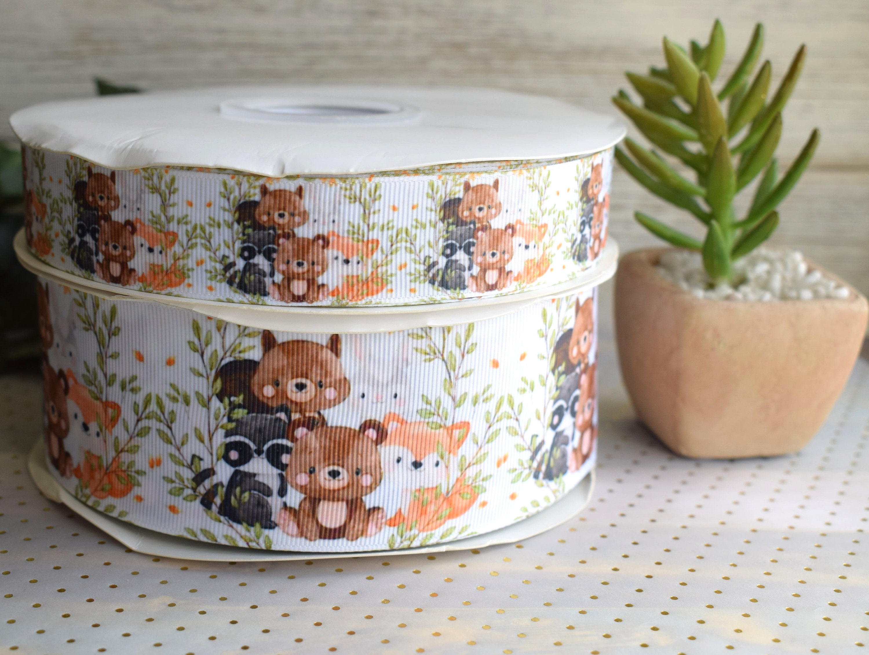 Baby Woodland Animal Ribbon, Fox Bear Raccoon Deer Diaper Cake Baby ...