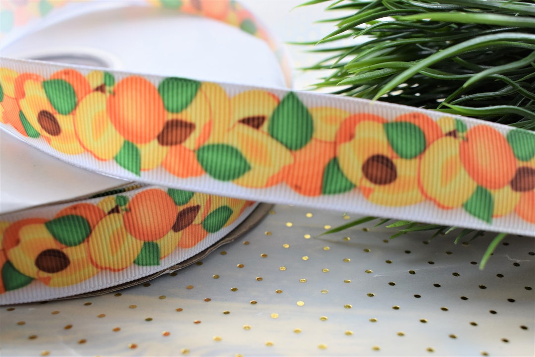 Peach Fruit Ribbon, Peach Grosgrain Ribbon, Peach Headband Bow Decor, Peach Fruit Ribbon 3 Yards