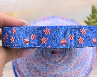 4th of July Ribbon, Stars USA Flag America, 4th of July, Patriotic Printed Grosgrain, Independence Day || 3 Yards of Ribbon -  7/8" (22mm)